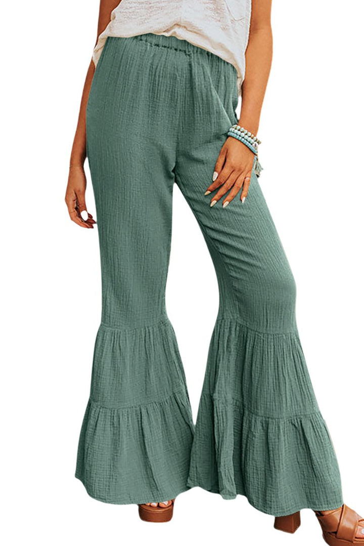 Freda Textured High Waist Ruffled Bell Bottom Pants - Rebel Nomad