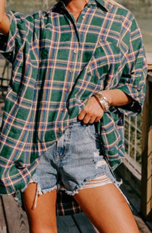 Fredda Oversized Plaid Half Sleeve Tunic Shirt - Rebel Nomad