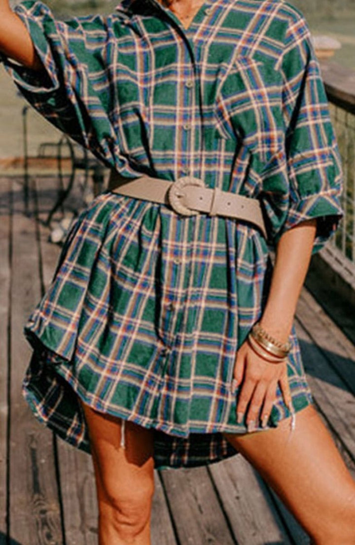 Fredda Oversized Plaid Half Sleeve Tunic Shirt - Rebel Nomad