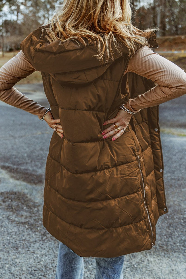 Freida Hooded Long Quilted Vest Coat - Rebel Nomad