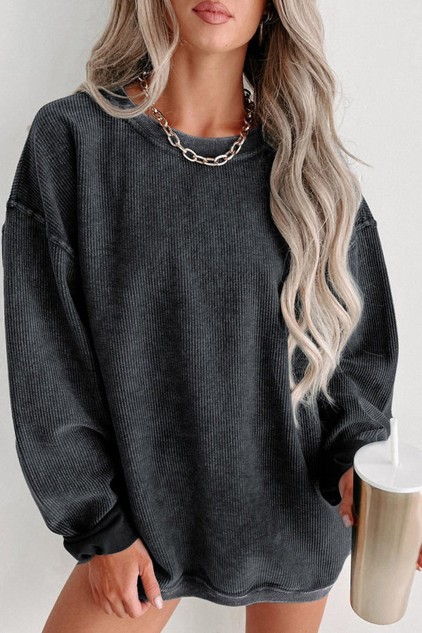 Fumiko Ribbed Knit Round Neck Pullover Sweatshirt - Rebel Nomad