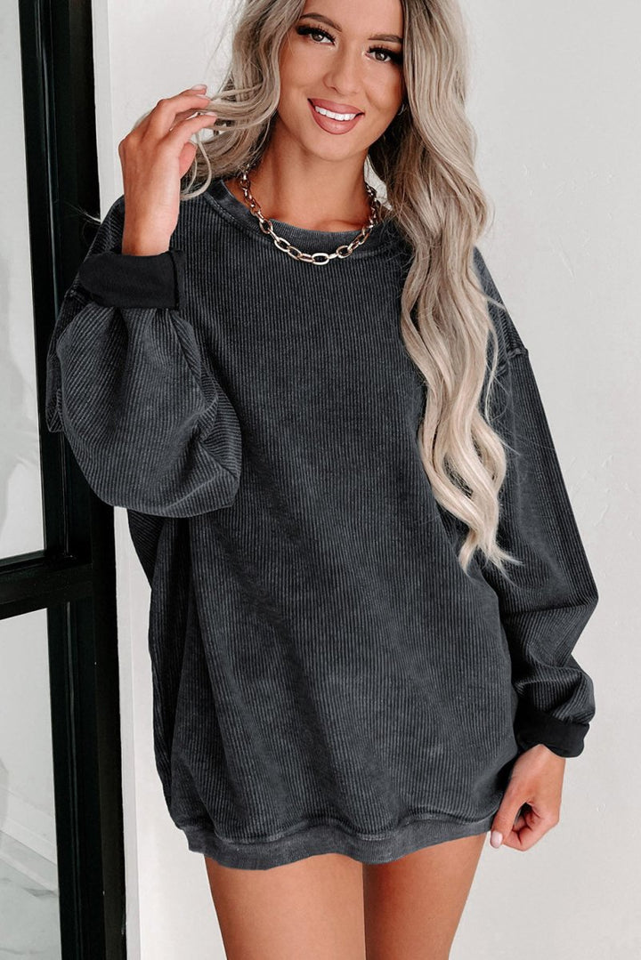 Fumiko Ribbed Knit Round Neck Pullover Sweatshirt - Rebel Nomad