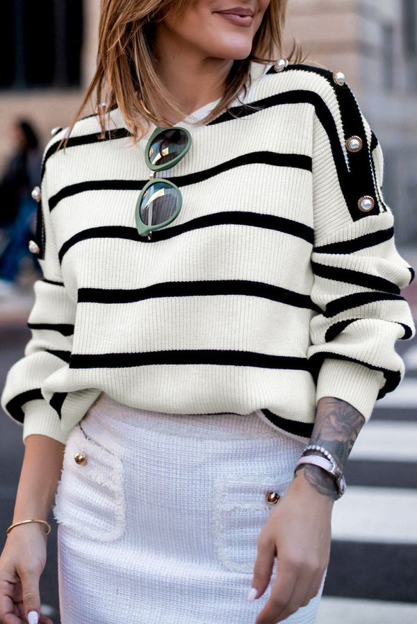 Gaialynn Stripe Buttoned Decor Sweater - Rebel Nomad