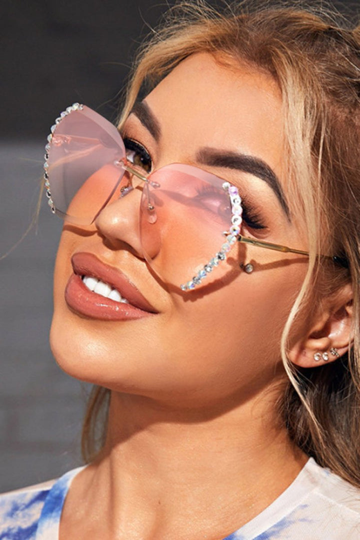 Gala Rhinestone Trim Rimless Sunglasses - Rebel Nomad