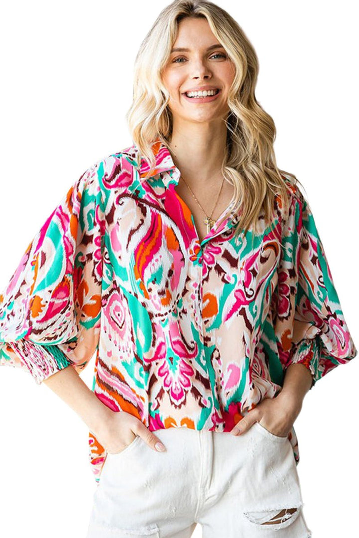 Galadriel Paisley Print 3/4 Lantern Sleeve Shirt - Rebel Nomad