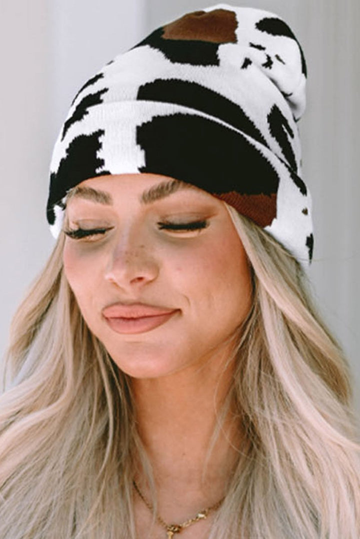 Gemini Cow Spots Printed Warm Beanie Hat - Rebel Nomad