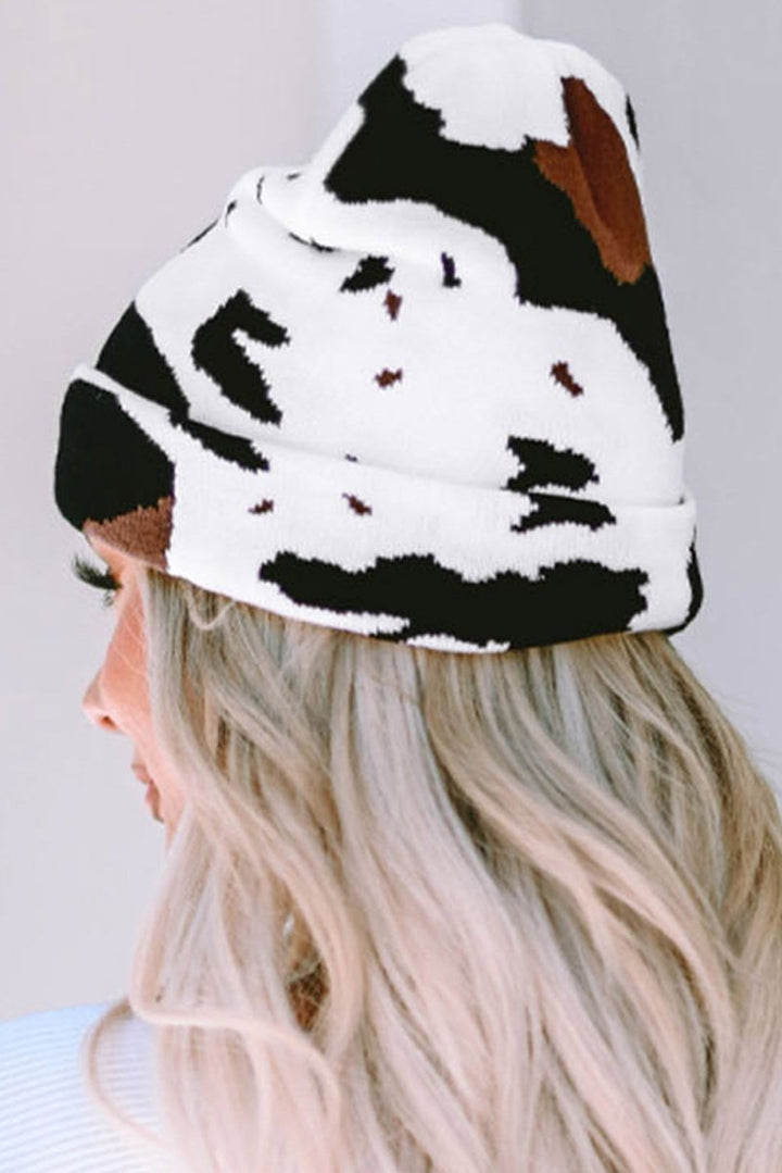 Gemini Cow Spots Printed Warm Beanie Hat - Rebel Nomad