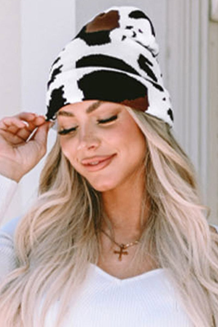 Gemini Cow Spots Printed Warm Beanie Hat - Rebel Nomad