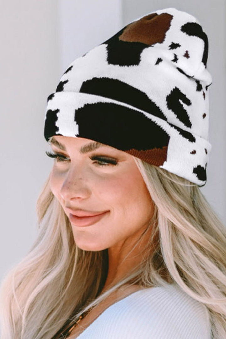 Gemini Cow Spots Printed Warm Beanie Hat - Rebel Nomad