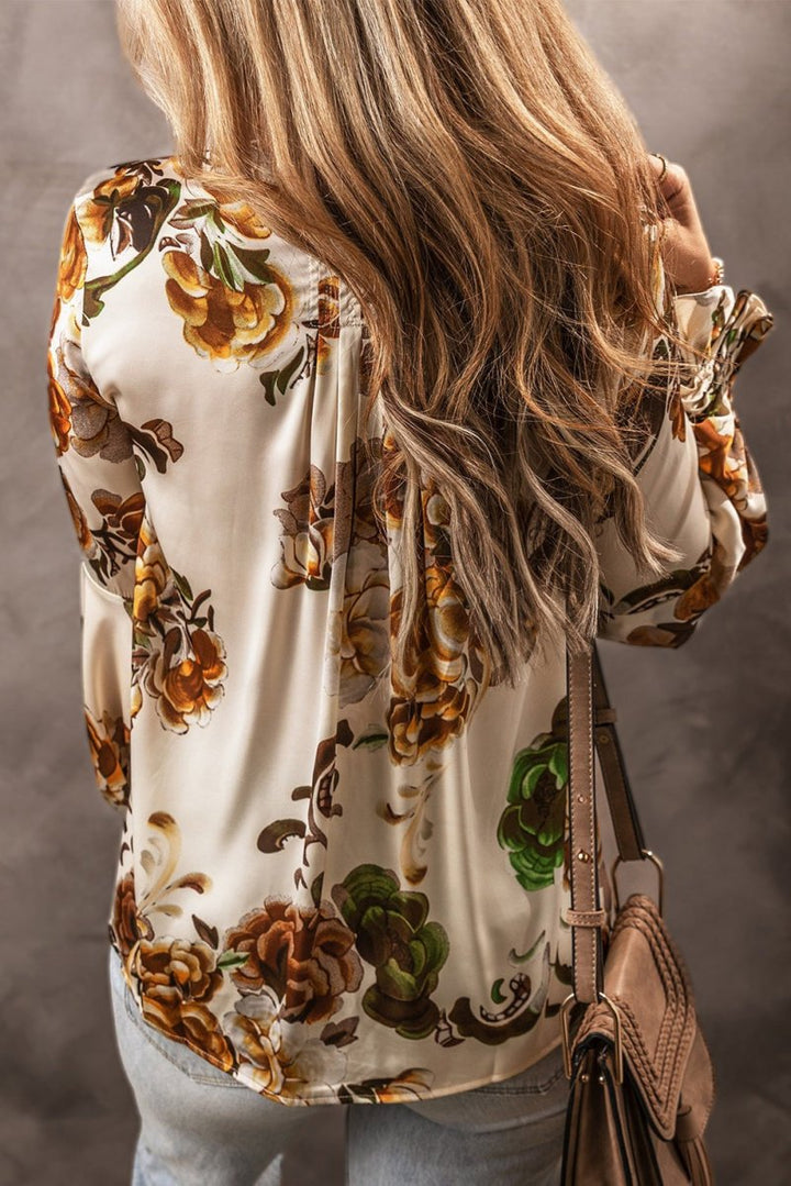 Genesis Gorgeous Floral Split Neck Flounce Sleeve Blouse - Rebel Nomad