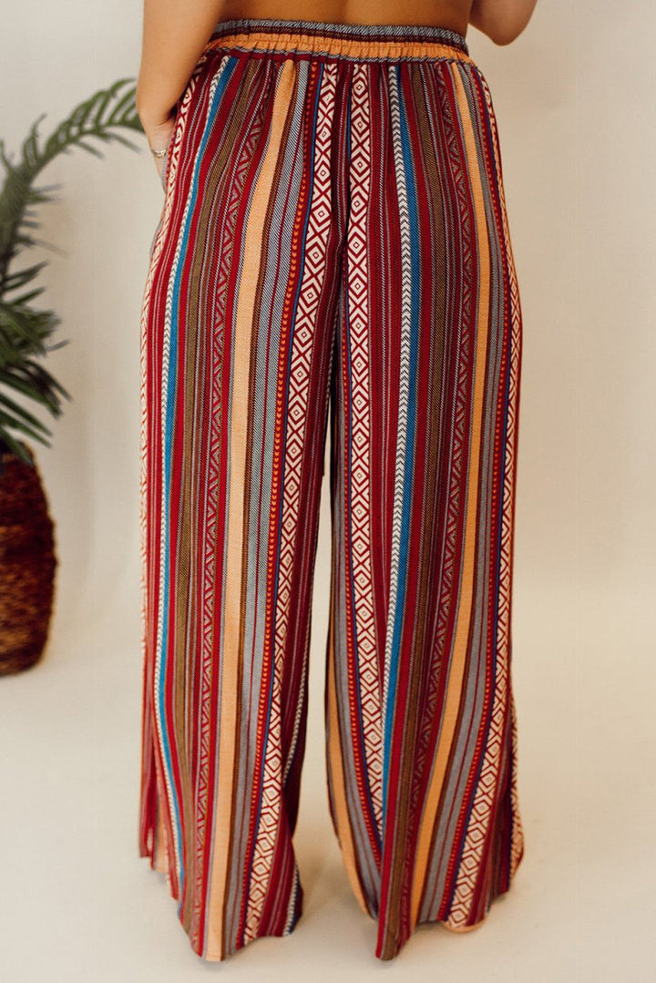 Georgia Boho Ethnic Striped Print Tie Waist Wide Leg Pants - Rebel Nomad