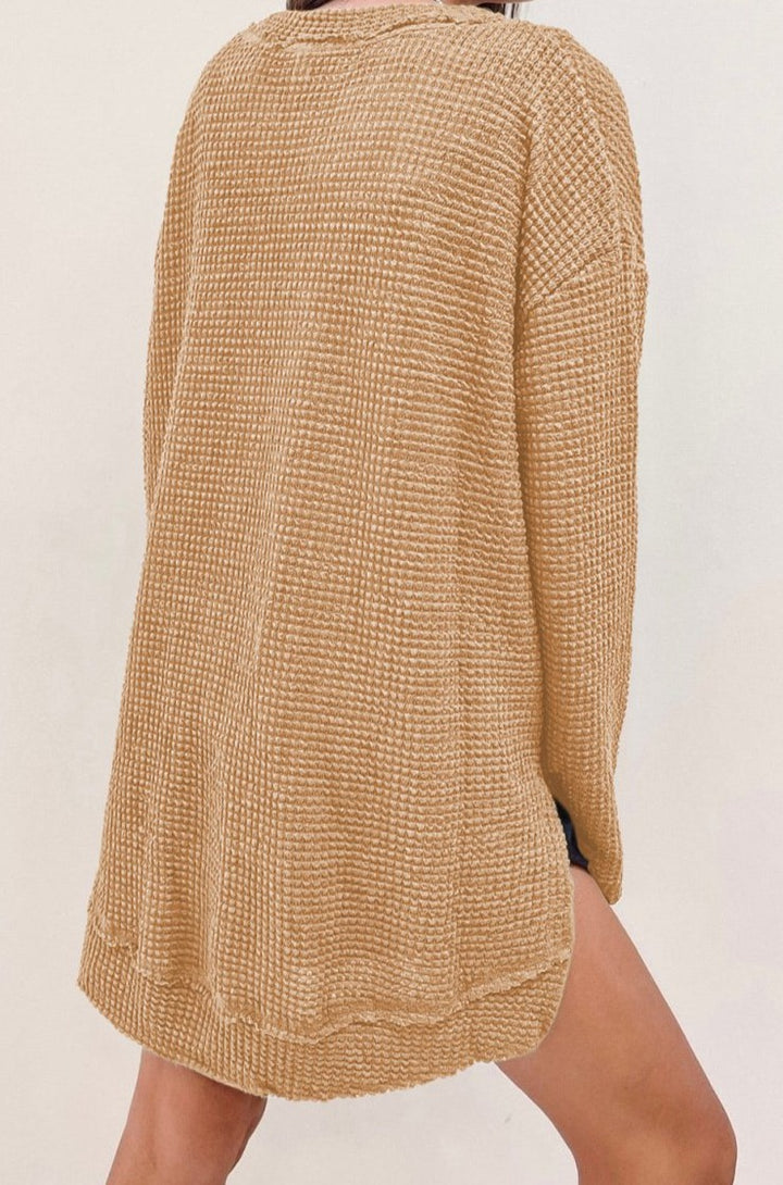 Georgia Waffle Knit High Slits Oversized Sweater Top - Rebel Nomad