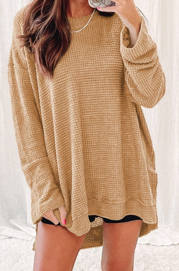 Georgia Waffle Knit High Slits Oversized Sweater Top - Rebel Nomad