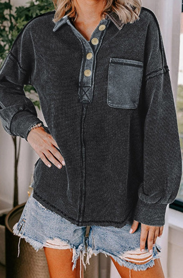 Gerry Waffle Exposed Seam Pocket Henley Sweatshirt - Rebel Nomad