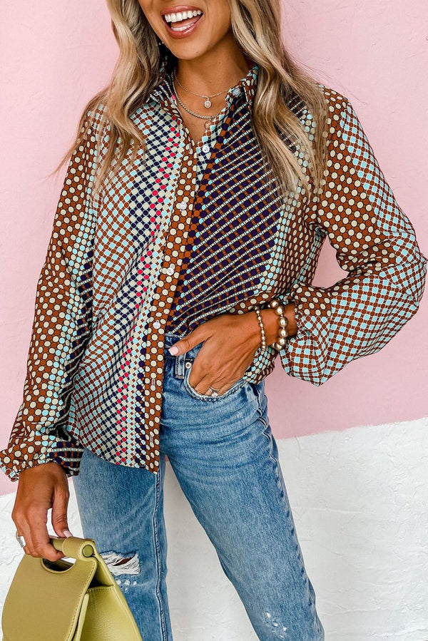 Gertrud Dot Print Long Sleeve Button Down Shift Shirt - Rebel Nomad