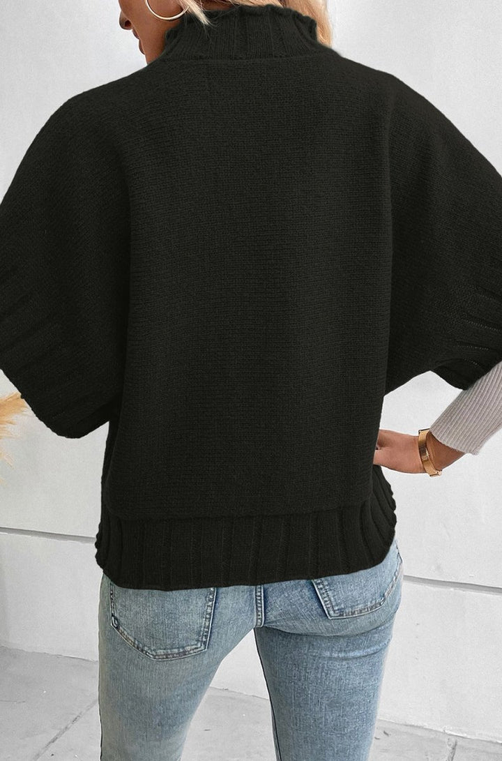 Gertrud Mock Neck Batwing Short Sleeve Knit Sweater - Rebel Nomad