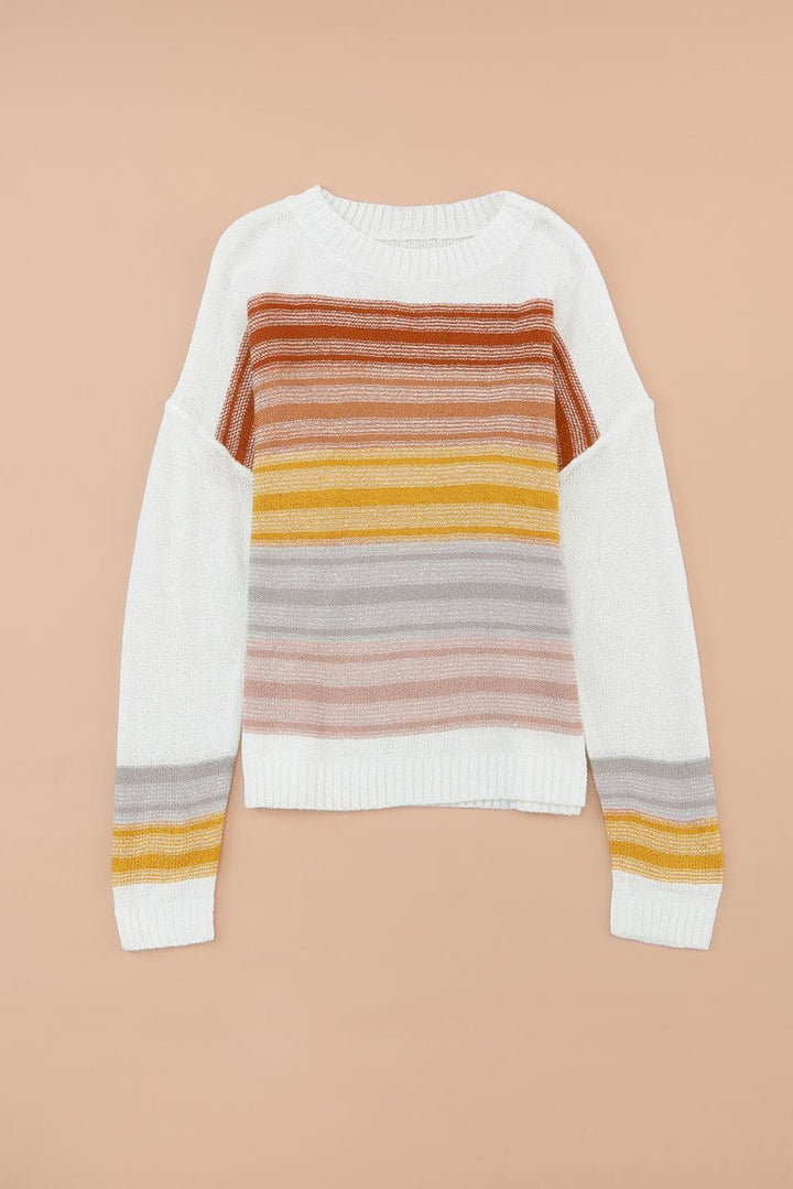 Gloria Stripe Long Sleeve Round Neck Sweater - Rebel Nomad