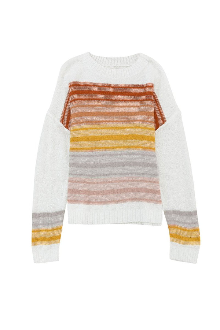 Gloria Stripe Long Sleeve Round Neck Sweater - Rebel Nomad