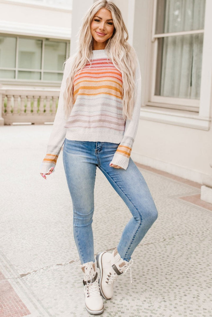 Gloria Stripe Long Sleeve Round Neck Sweater - Rebel Nomad