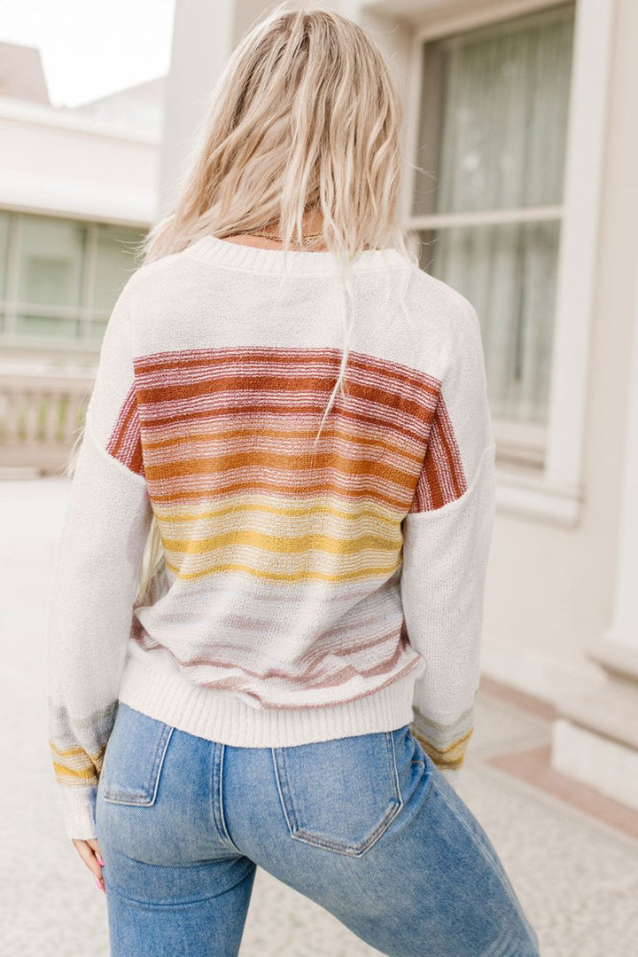 Gloria Stripe Long Sleeve Round Neck Sweater - Rebel Nomad