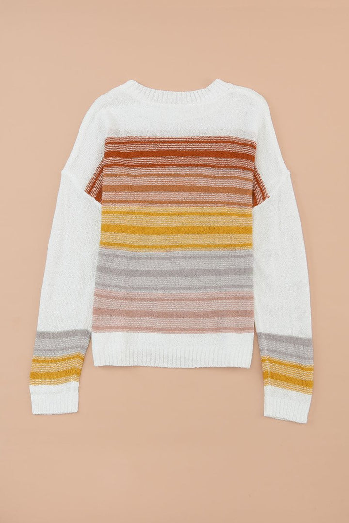 Gloria Stripe Long Sleeve Round Neck Sweater - Rebel Nomad