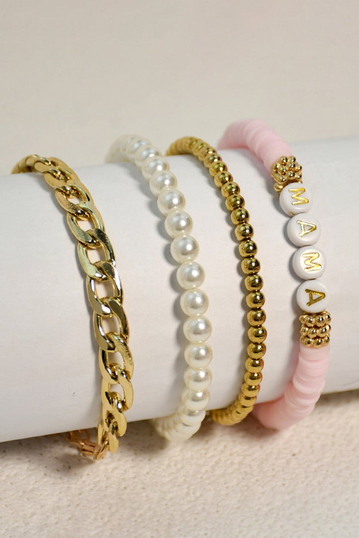 Golda 4 PCS "Mama" Pearls Beaded Chain Bracelets Set - Rebel Nomad