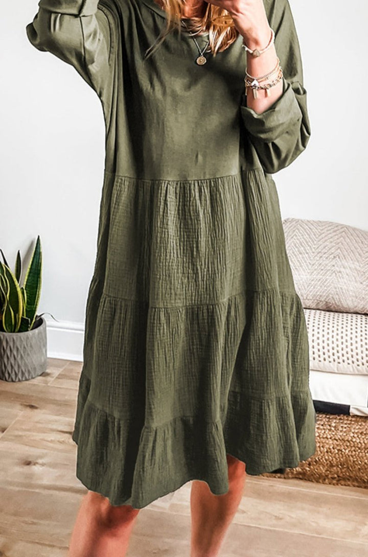 Grace Long Sleeve Tiered Crinkled Patchwork Mini Dress - Rebel Nomad