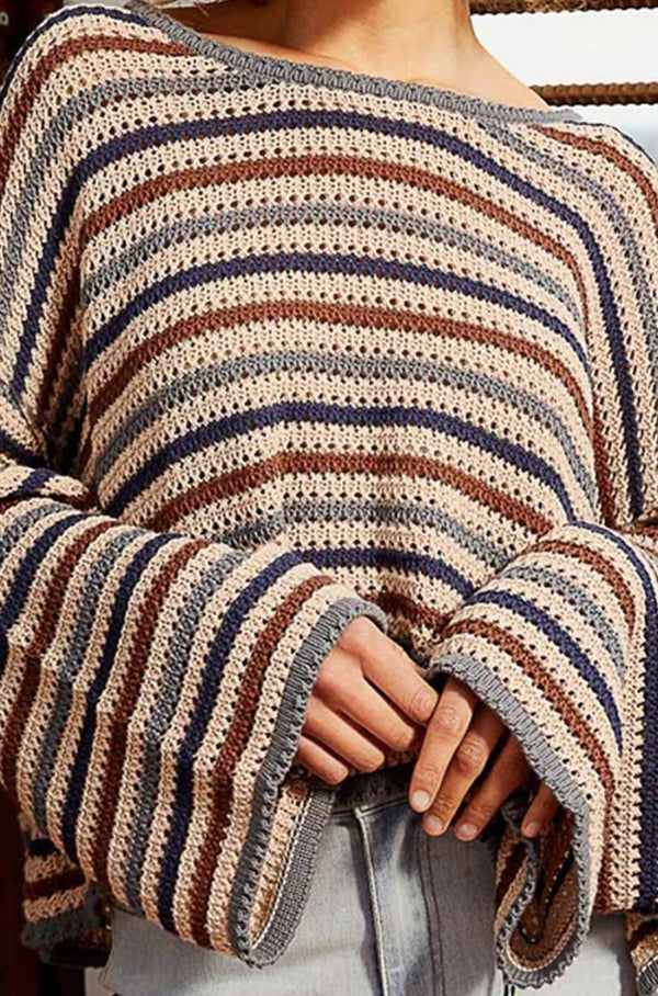 Gracelynn Stripe Pattern Drop Shoulder Loose Fit Sweater - Rebel Nomad