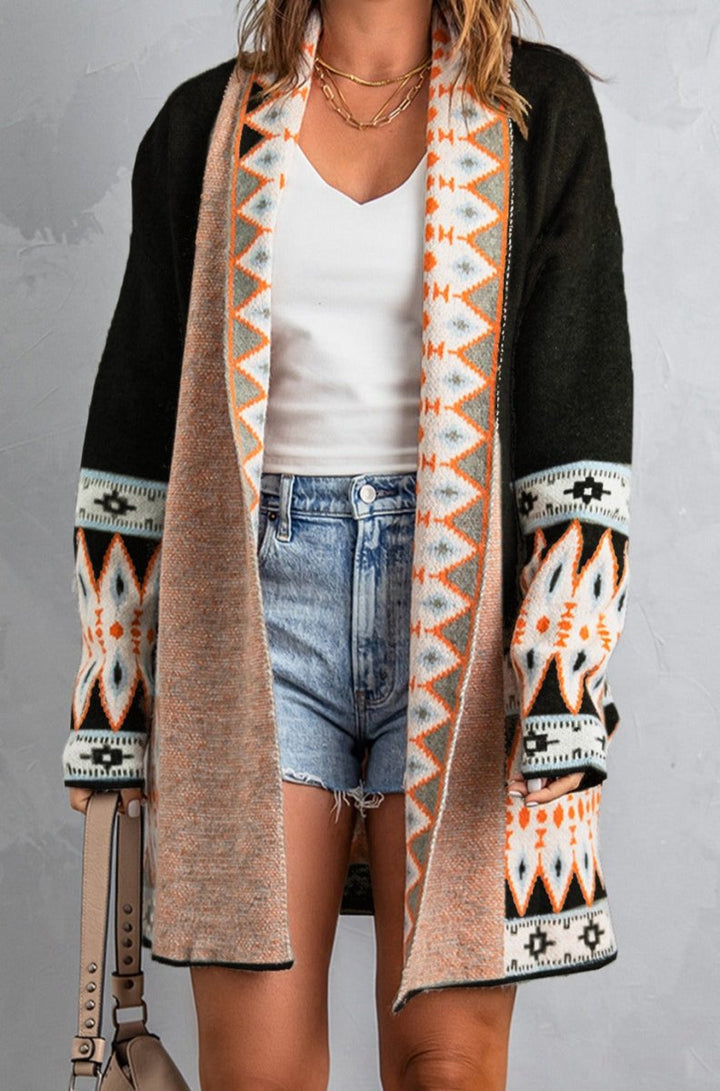 Graciela Aztec Print Open Front Knitted Cardigan - Rebel Nomad