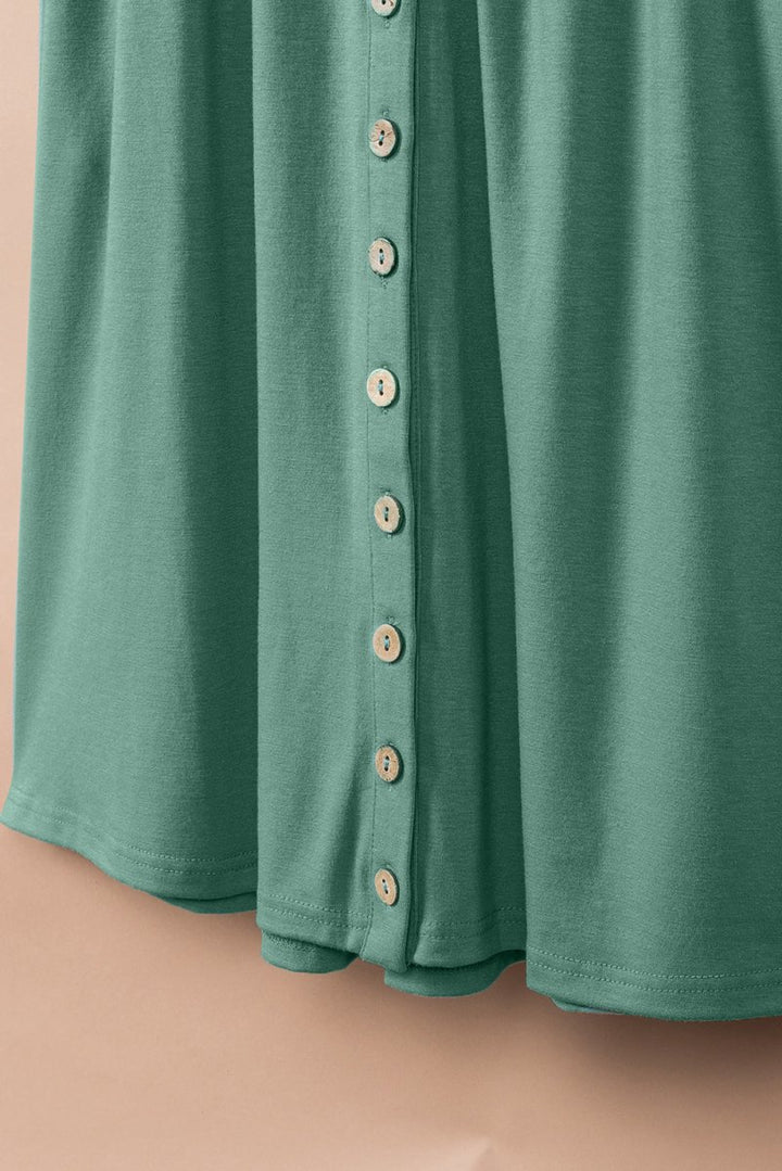 Green Buttons Sleeveless High Waist Mini Dress - Rebel Nomad