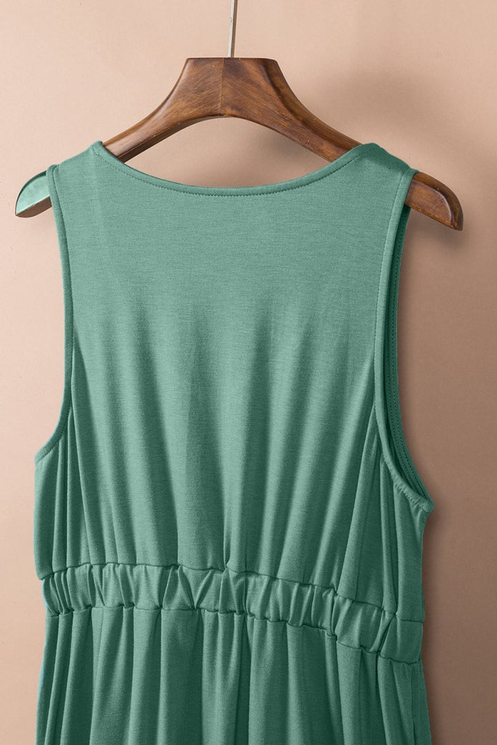 Green Buttons Sleeveless High Waist Mini Dress - Rebel Nomad