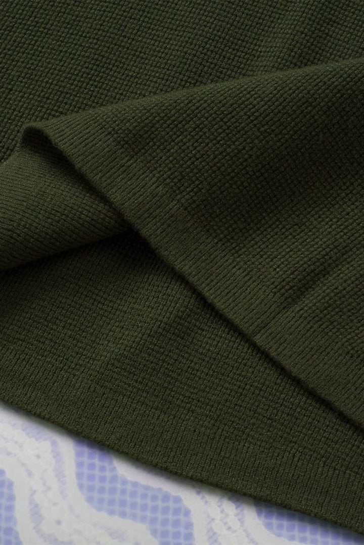 Green Striped Sleeve Plain Knit Sweater - Rebel Nomad