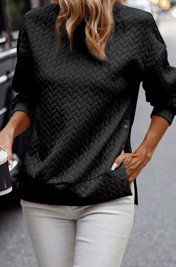 Gregoria Side Buttons Cable Textured Sweatshirt - Rebel Nomad