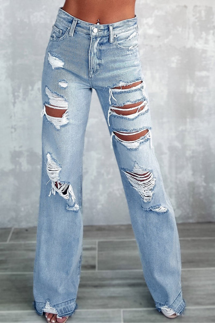 Griselda Vintage Distressed Ripped Wide Leg Jeans - Rebel Nomad