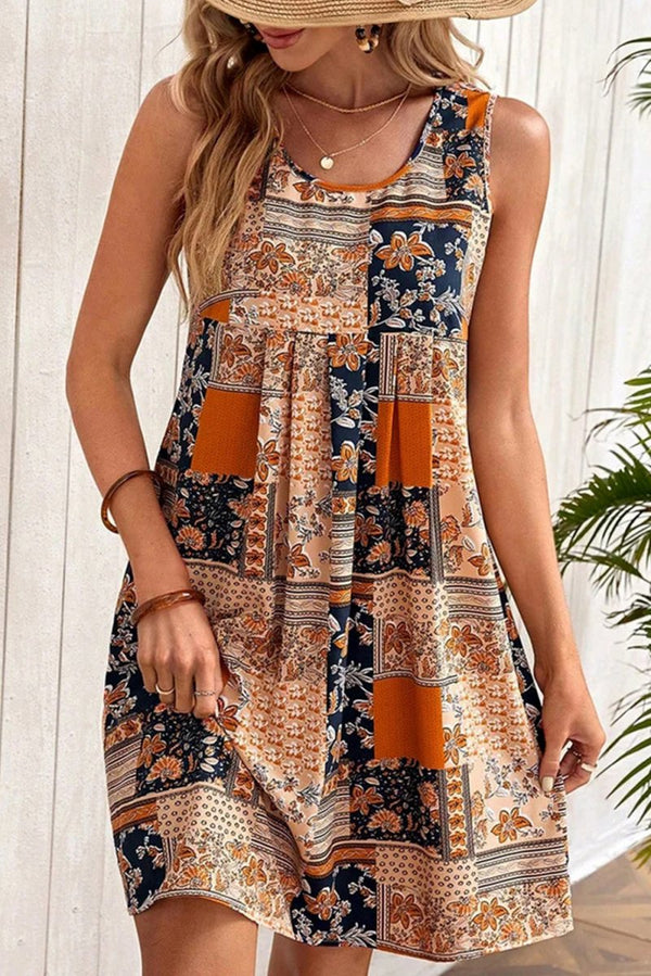 Gundrun Retro Floral Patchwork Print Sleeveless Mini Dress - Rebel Nomad