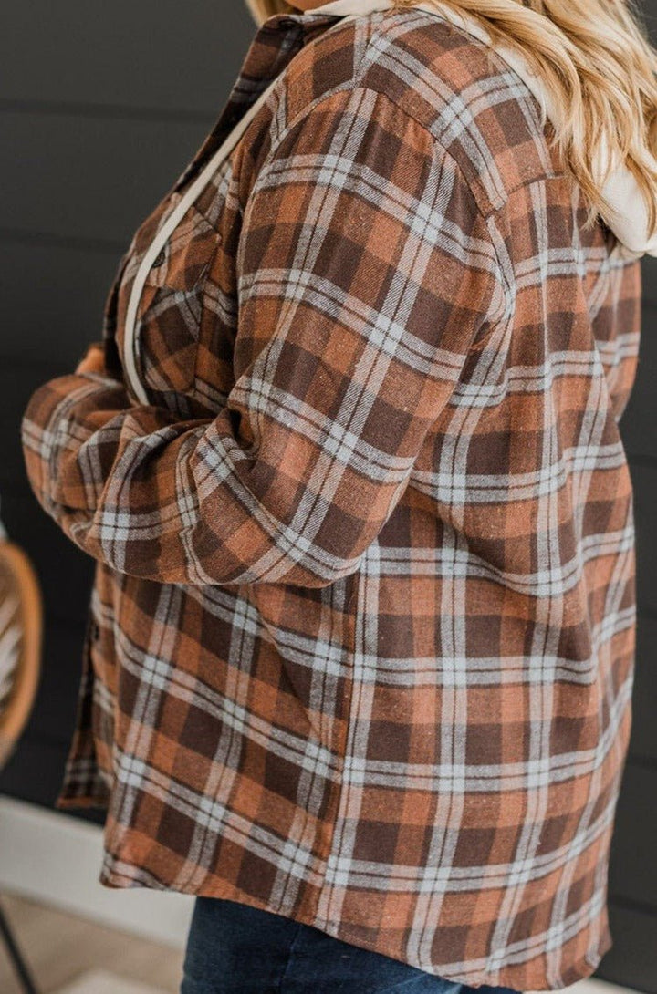 Halcyon Plus Size Plaid Contrast Button up Hooded Jacket - Rebel Nomad