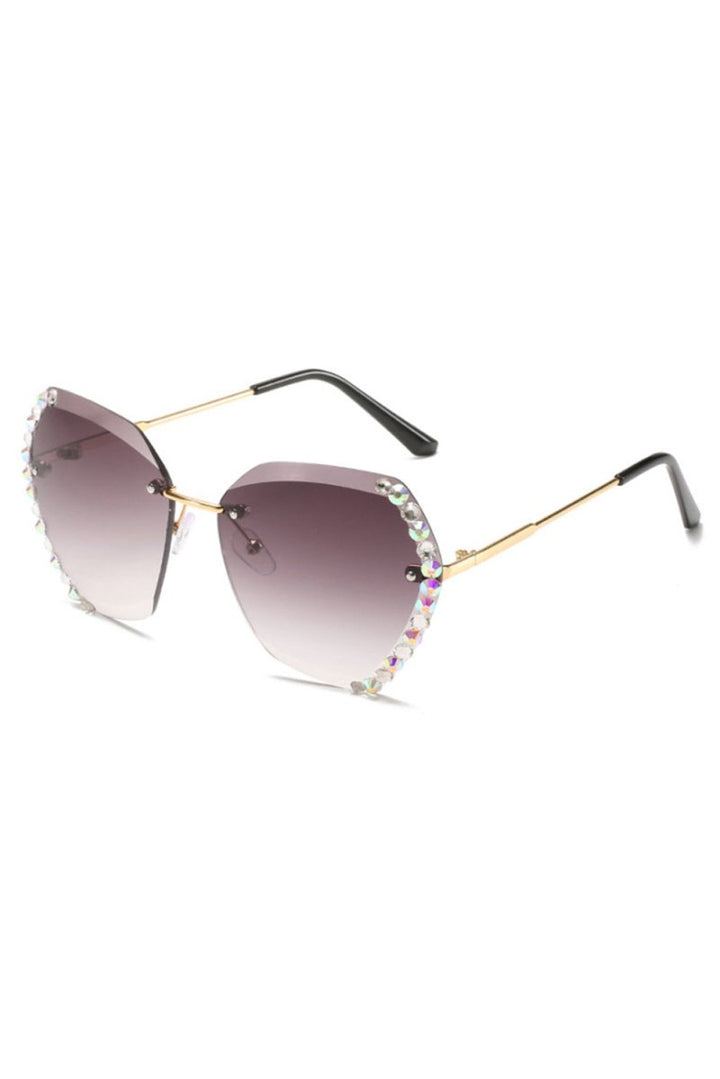 Harleigh Rhinestone Trim Rimless Sunglasses - Rebel Nomad