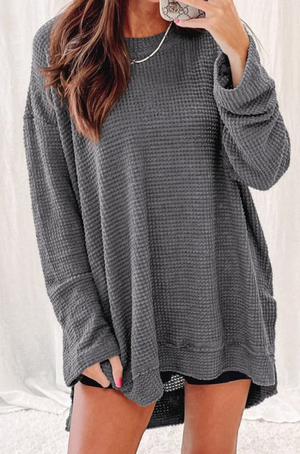 Harmoni Waffle Knit High Slits Oversized Top - Rebel Nomad