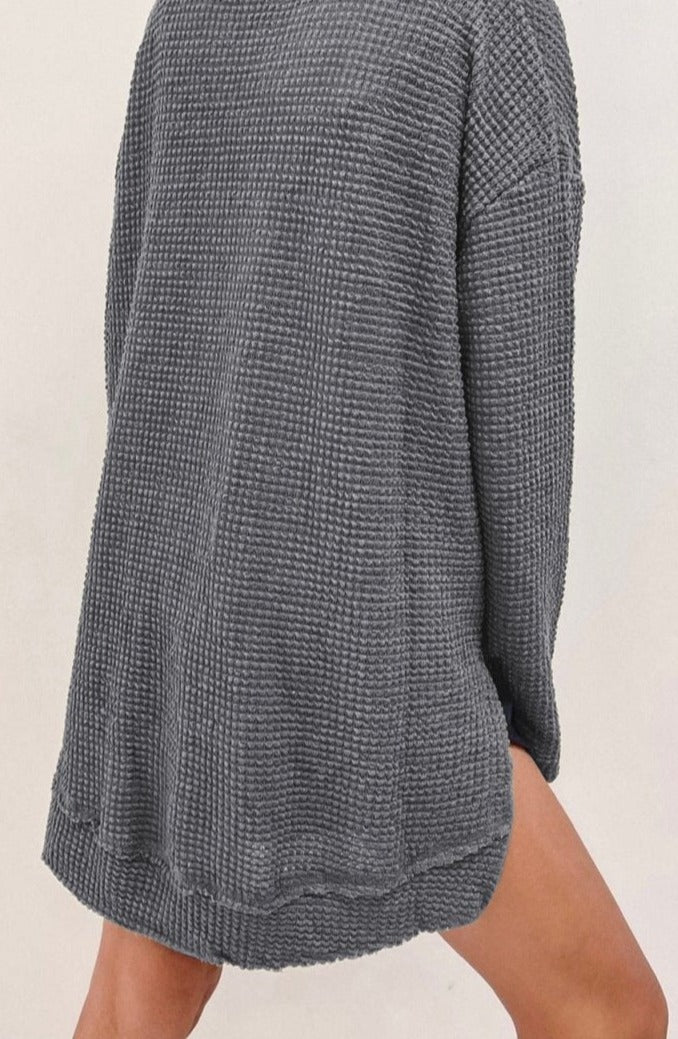 Harmoni Waffle Knit High Slits Oversized Top - Rebel Nomad