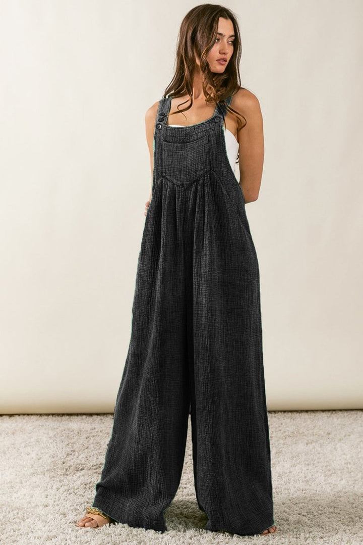 Harper Textured Wide Leg Overalls - Rebel Nomad