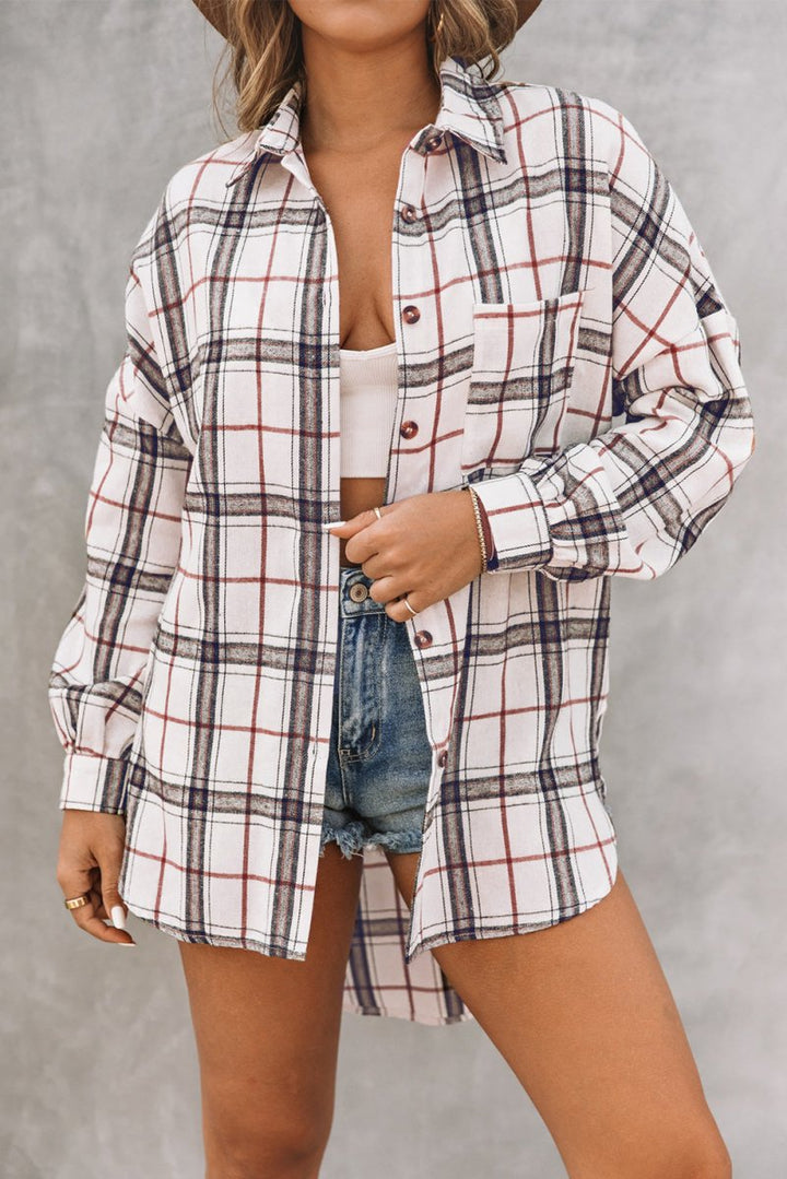 Hasina Oversized Plaid Pattern Shacket with Slits - Rebel Nomad