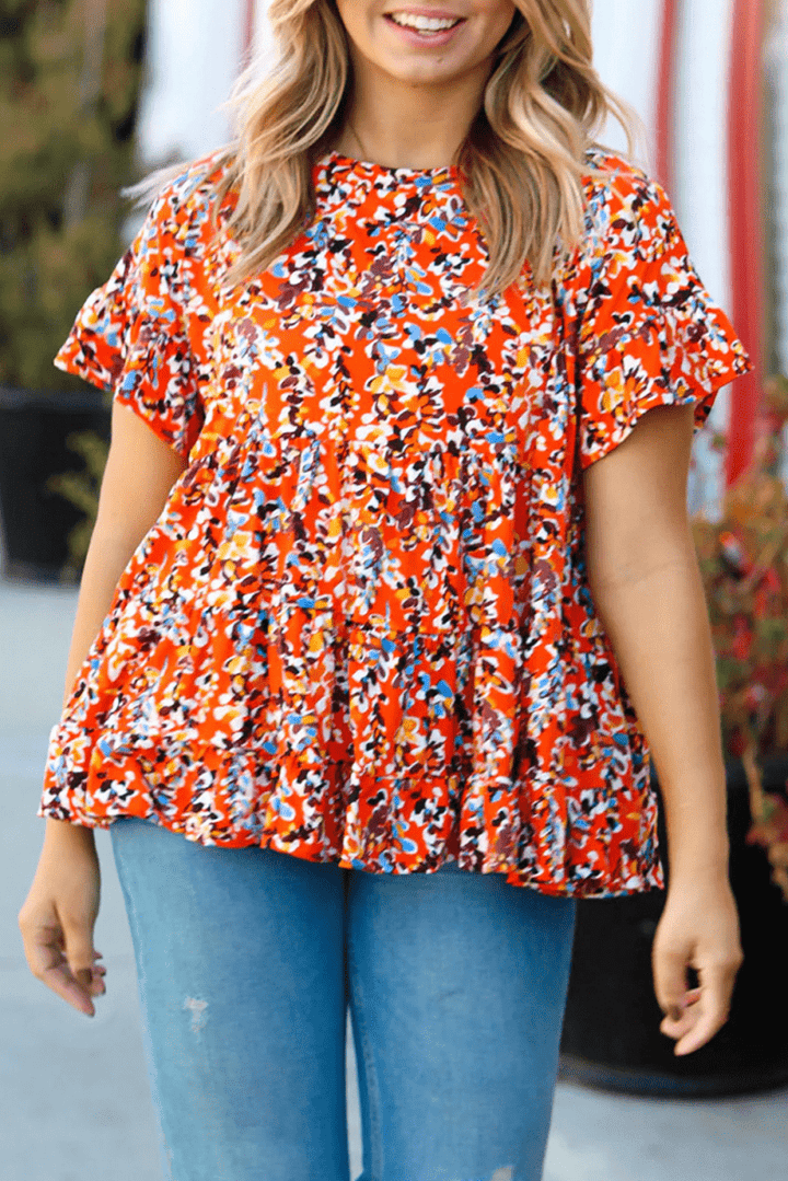 Heavenly Floral Printed Ruffle Sleeve Curvy Babydoll Blouse - Rebel Nomad