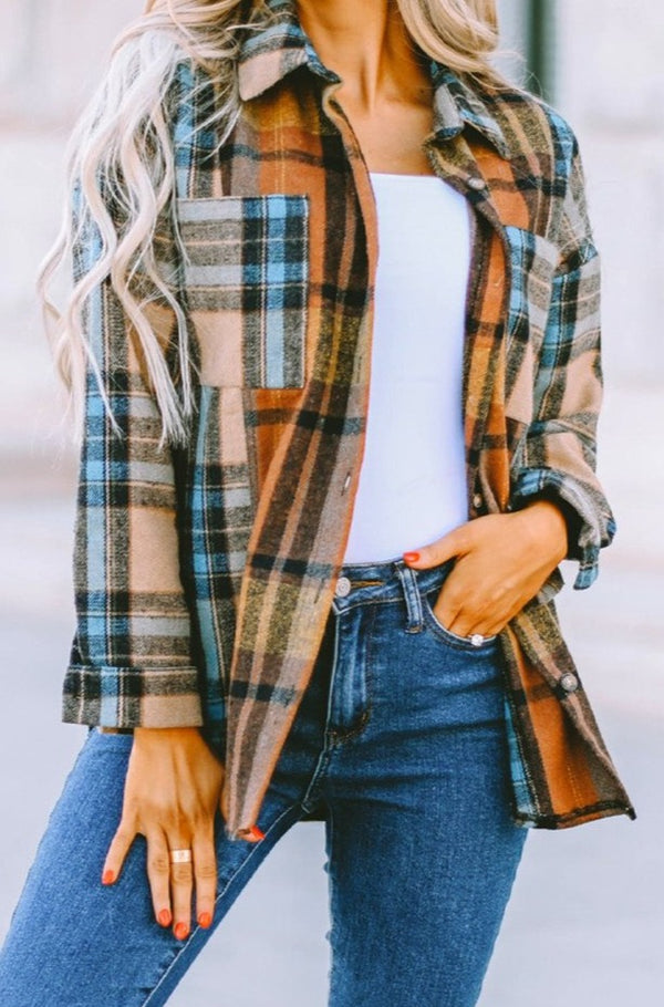 Heidi Plaid Color Block Buttoned Shirt with Pockets - Rebel Nomad