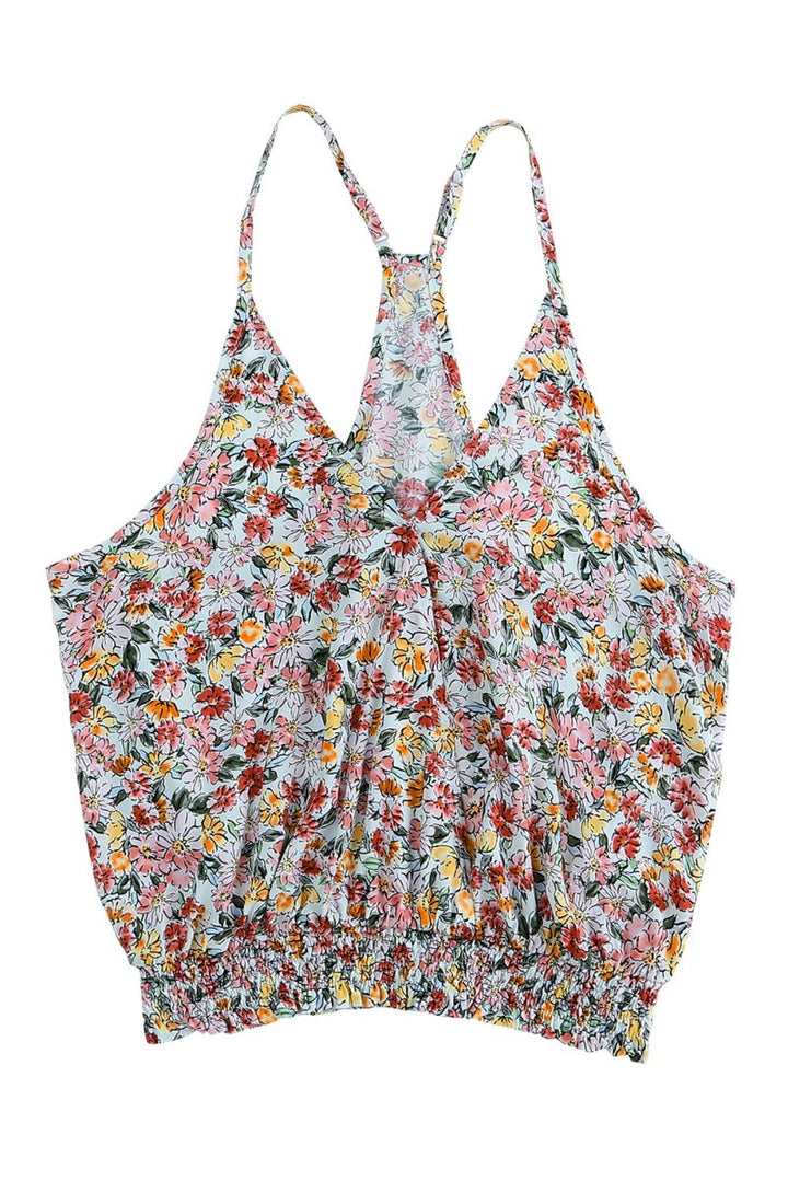 Helia Wrapped V-neck Floral Tank Crop Top - Rebel Nomad