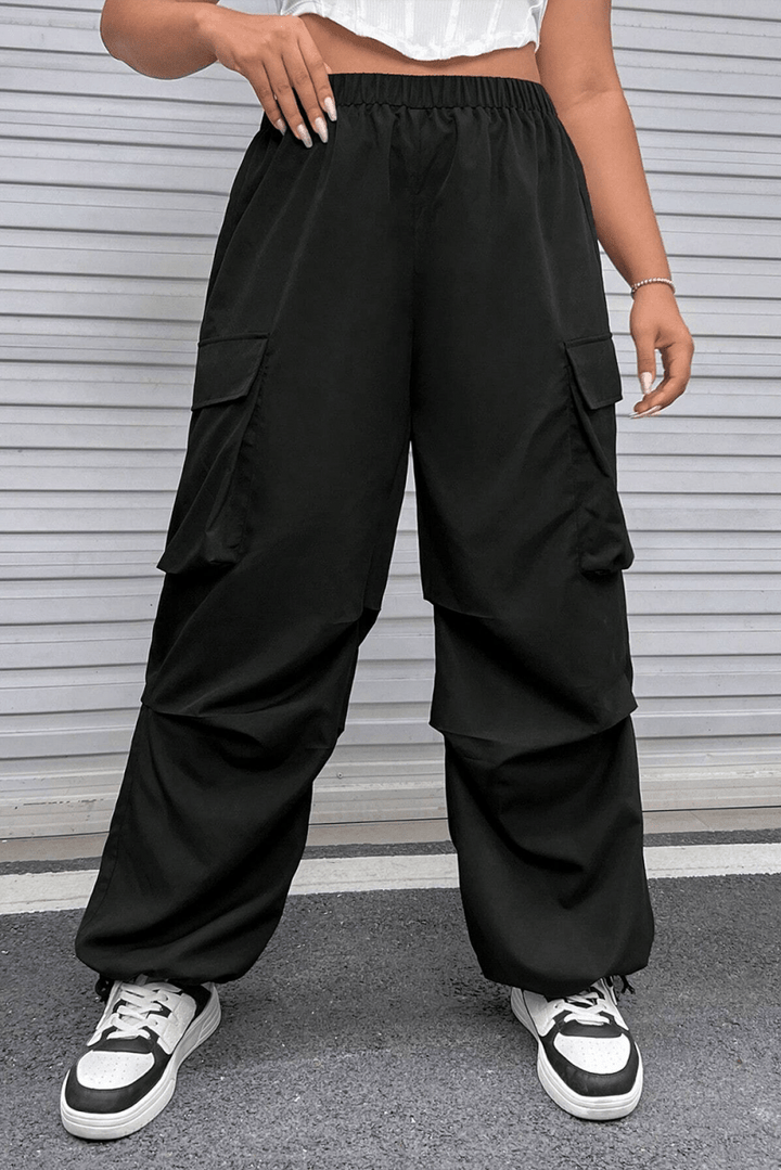 Herlinda Plus Size Flap Pocket Elastic Waist Cargo Pants - Rebel Nomad