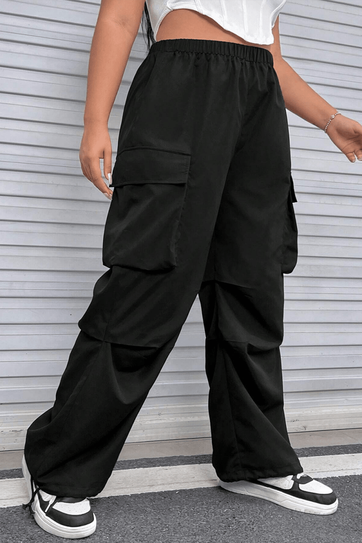 Herlinda Plus Size Flap Pocket Elastic Waist Cargo Pants - Rebel Nomad