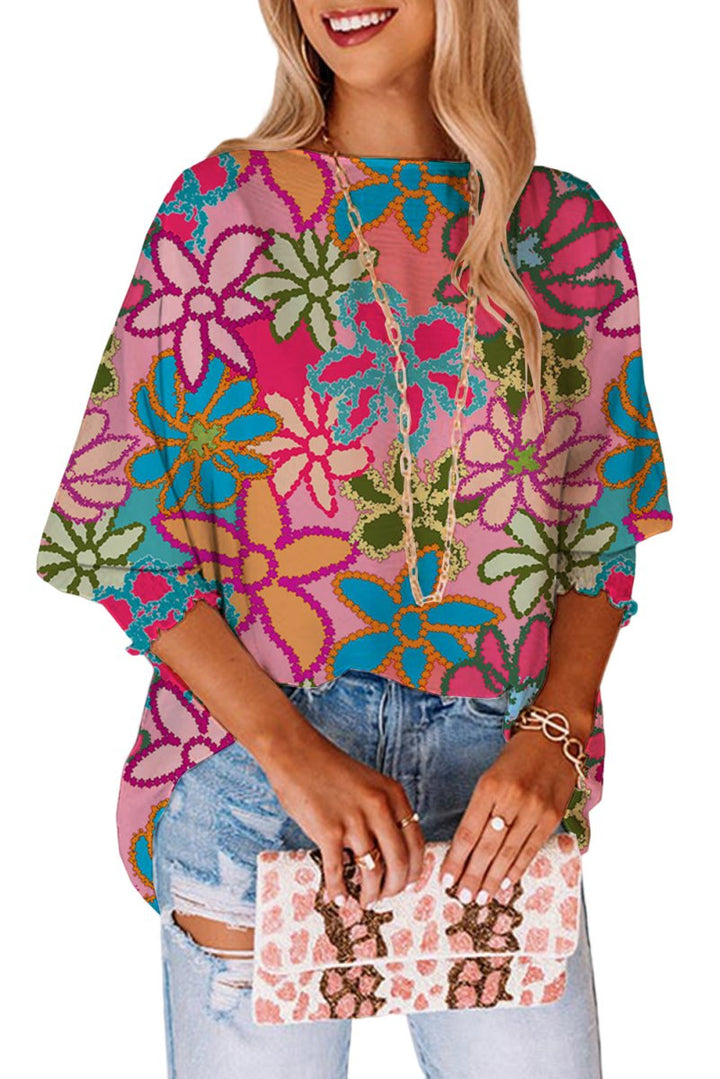 Hero Floral Print Bracelet Sleeve Blouse - Rebel Nomad