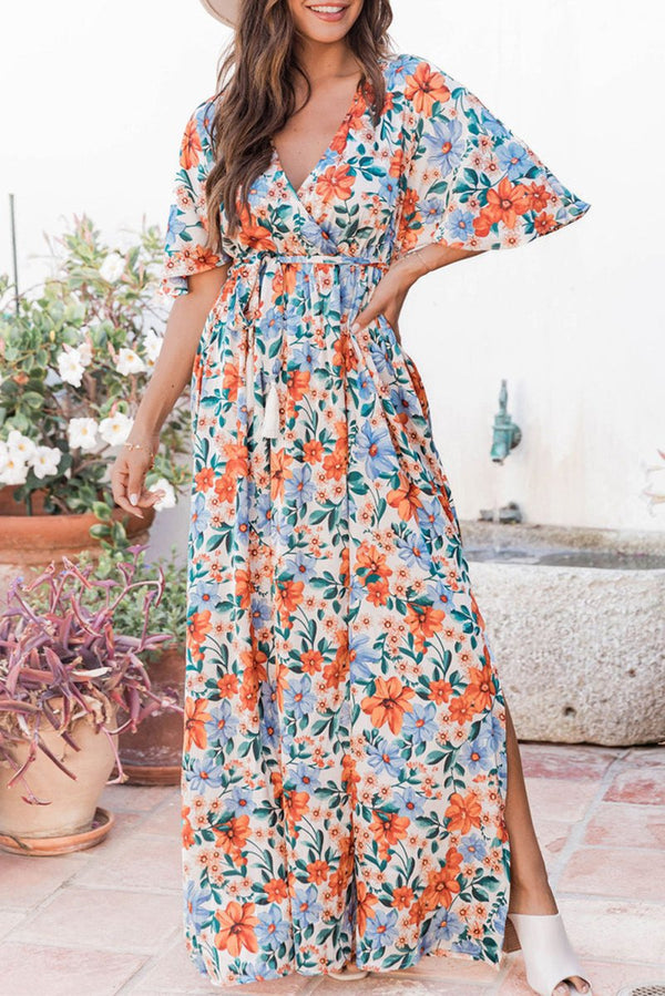 Honoria Floral Print Wrap Belted Maxi Dress - Rebel Nomad