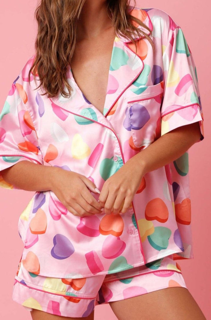 Hythys Full Pattern Shirt and Shorts Satin Pajama Set - Rebel Nomad