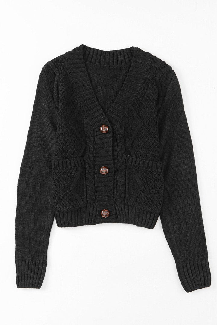 Imagina Front Pockets Buttons Textured Cardigan - Rebel Nomad